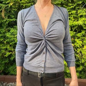 JCrew Small Ruched Grey Sweater Button Down